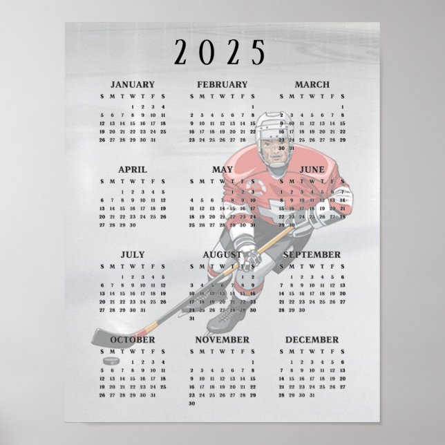 Póster Diseño de Hockey sobre Hielo Calendario 2025 Póste (Frente)