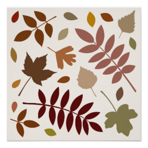 Póster Diseño de Hojas Caídas Colores de Otoño sobre Crem