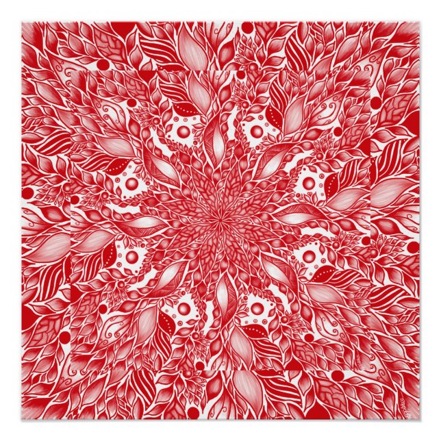 Póster Diseño de hojas de flores rojas (Anverso)