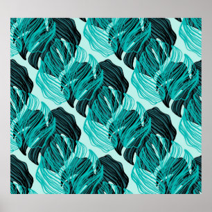 Póster Diseño de hojas de palmera tropicales verdes.
