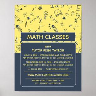 Póster Diseño de iconos matemáticos, publicidad de clases