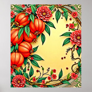 Póster Diseño de Ilustracion floral de otoño
