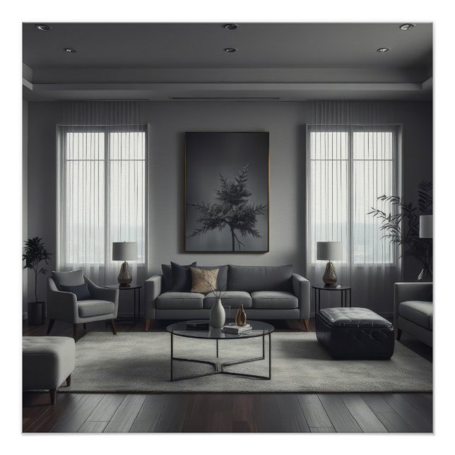Póster Diseño de interiores de habitación moderna (Anverso)