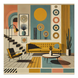 Póster Diseño de interiores de mediados de siglo Sala de 