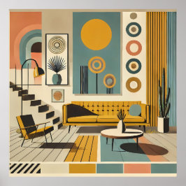 Póster Diseño de interiores de mediados de siglo Sala de 