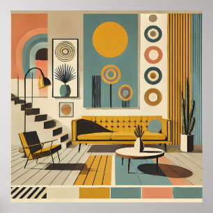 Póster Diseño de interiores de mediados de siglo Sala de 
