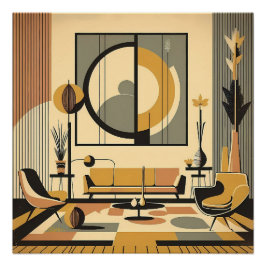 Póster Diseño de interiores de mediados de siglo tonos de