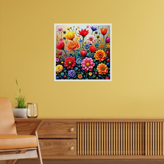 Póster Diseño de jardín de flores abstractas alegres (Salón 2)