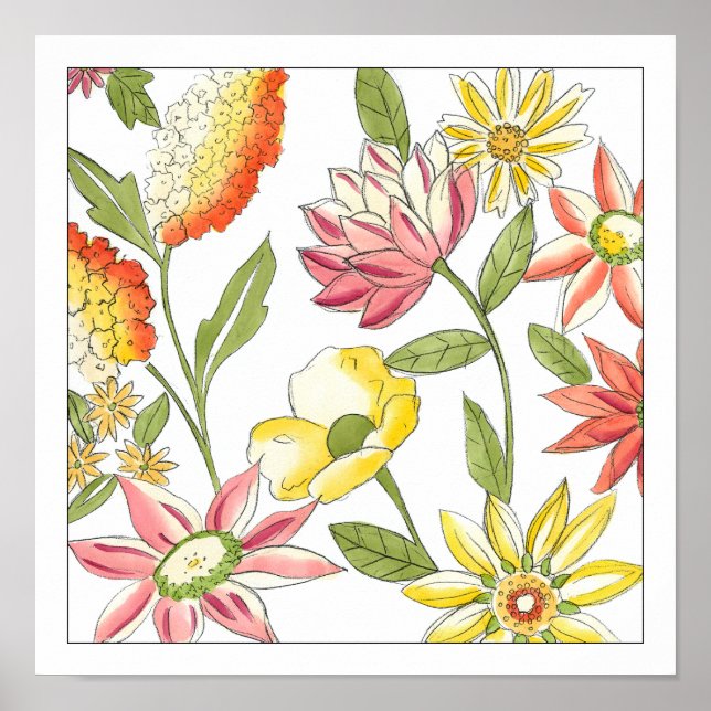 Póster Diseño de jardines florales con fondo blanco (Frente)