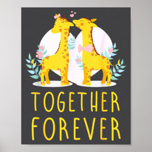 Póster Diseño de jirafa de pareja enamorada que dice Des