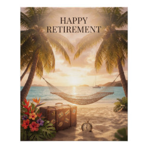 Póster Diseño de jubilación en playa tropical con hamaca