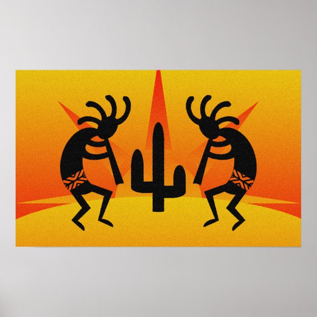 Póster Diseño De Kokopelli De Color Negro Y Amarillo (Frente)
