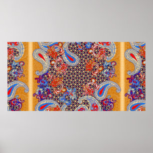 Póster Diseño de la bufanda multicolor Paisley