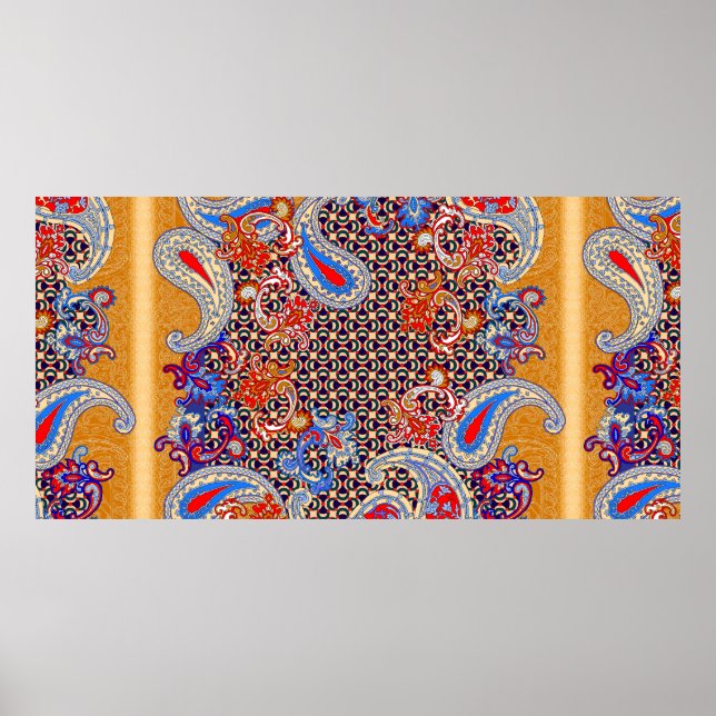 Póster Diseño de la bufanda multicolor Paisley (Frente)