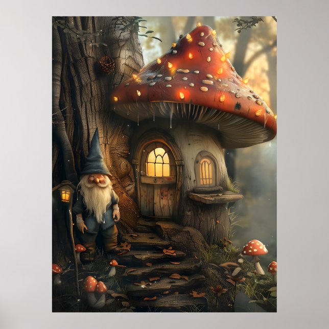Póster Diseño de la casa de Gnome y champiñones (Frente)