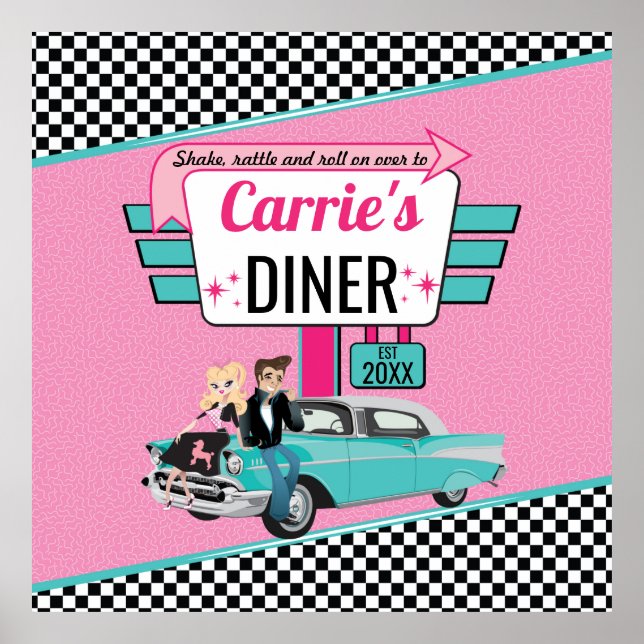 Póster Diseño de la fiesta de cumpleaños Diner Retro de l (Frente)