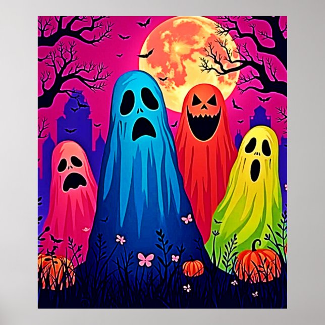 Póster Diseño de la fiesta de Halloween de Neon Ghosts (Frente)