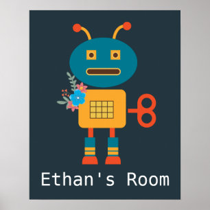 Póster Diseño de la habitación de los niños con robot lin