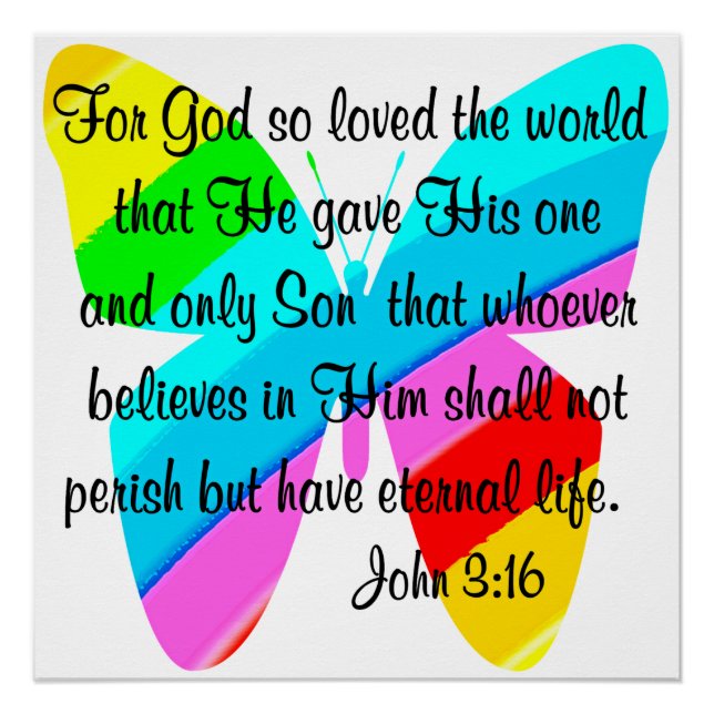 PÓSTER DISEÑO DE LA MARIPOSA DE RAINBOW JOHN 3:16 (Anverso)