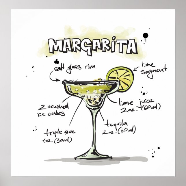 Póster Diseño de la receta de bebida de Margarita (Frente)