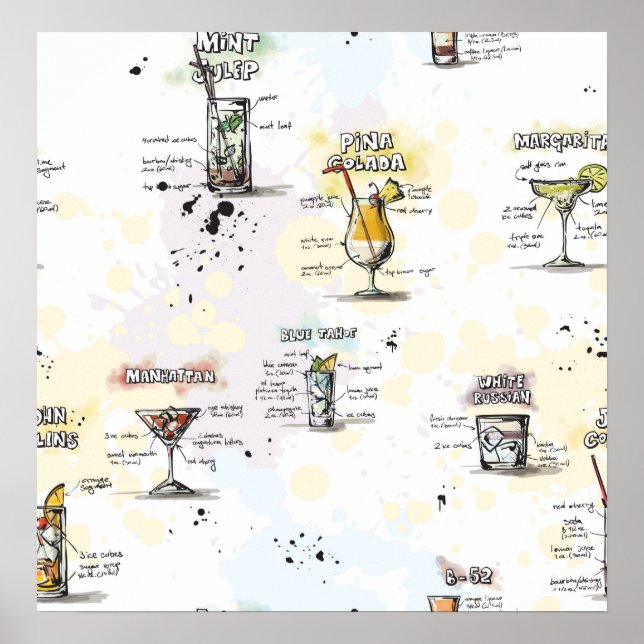 Póster Diseño de la receta para tomar un cóctel (Frente)