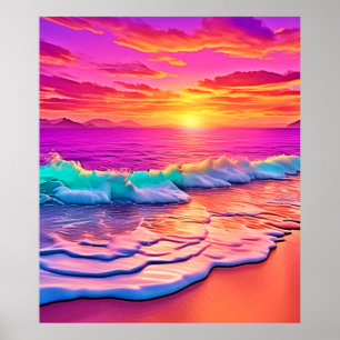 Póster Diseño de las olas de la playa de Sunset