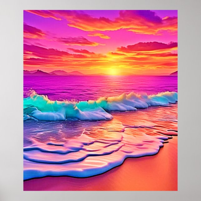 Póster Diseño de las olas de la playa de Sunset (Frente)