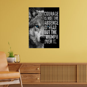 Póster “ Diseño de lobo de cita de coraje – Motivacional