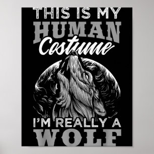 Póster Diseño de lobo divertido Disfraz humano Soy un lob