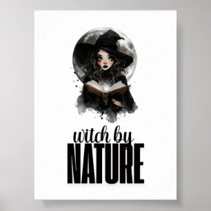 Póster Diseño de Luna Llena Naturaleza Bruja Gótica