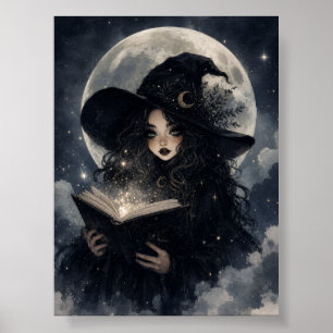 Póster Diseño de Luna Llena Naturaleza Bruja Gótica