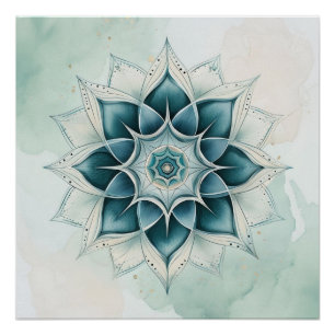 Póster Diseño de mandala azul turquesa