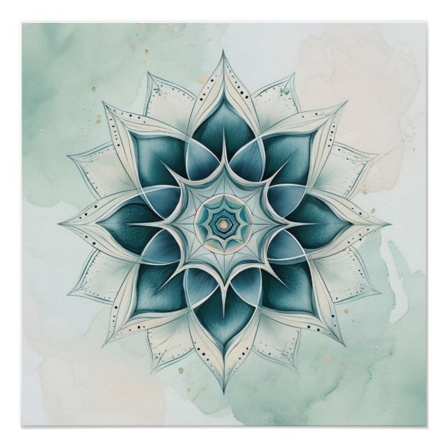 Póster Diseño de mandala azul turquesa (Anverso)