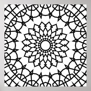 Póster Diseño de Mandala de Estrellas Entrelazadas en Neg