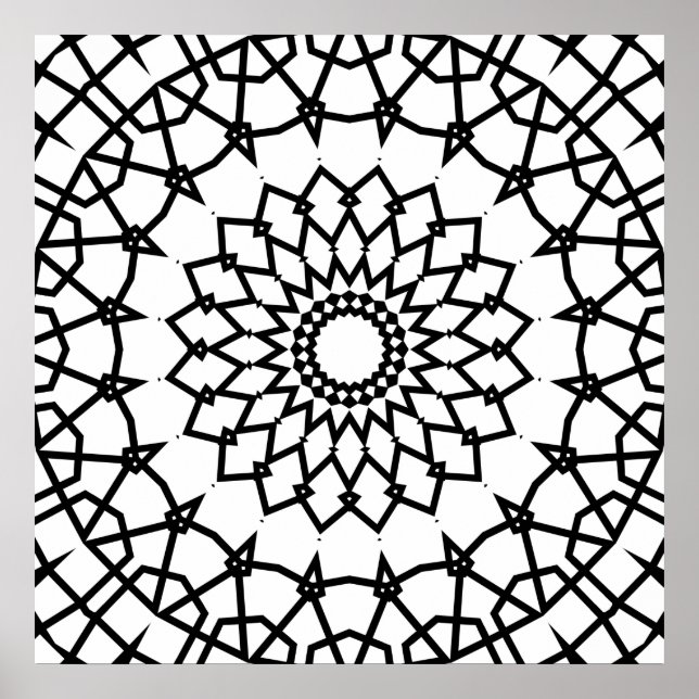 Póster Diseño de Mandala de Estrellas Entrelazadas en Neg (Frente)