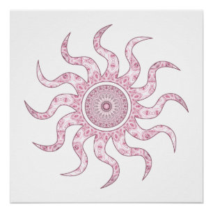 Póster Diseño de Mandala de Sol Rosa