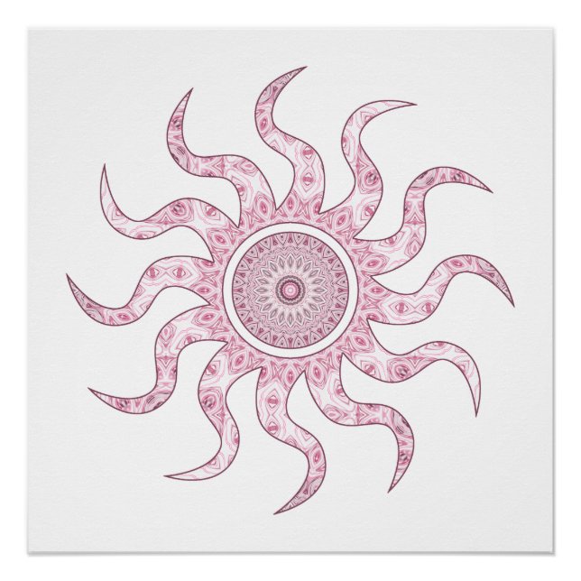 Póster Diseño de Mandala de Sol Rosa (Anverso)