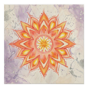 Póster Diseño de mandala naranja y amarillo