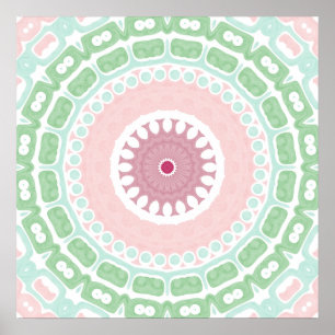 Póster Diseño de Mandala Pastel Verde y Rosa