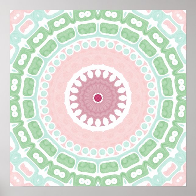 Póster Diseño de Mandala Pastel Verde y Rosa (Frente)