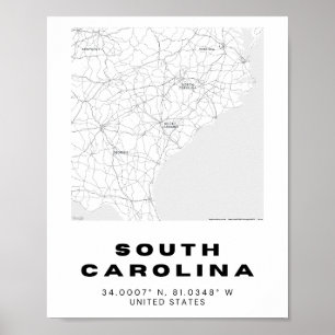 Póster Diseño de Mapa de Carolina del Sur