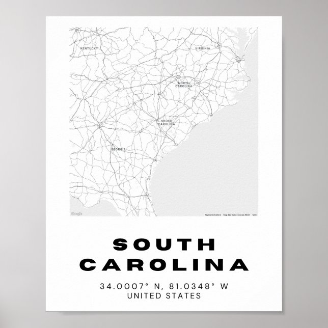 Póster Diseño de Mapa de Carolina del Sur (Frente)