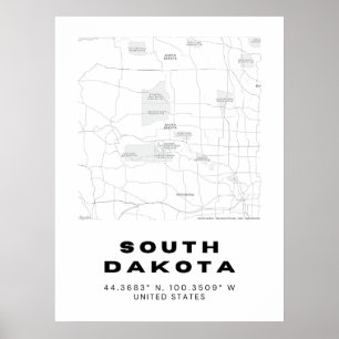 Póster Diseño de Mapa de Dakota del Sur