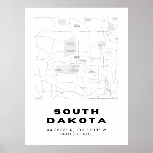 Póster Diseño de Mapa de Dakota del Sur (Frente)
