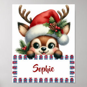 Póster Diseño de marco de regalo de reno de Navidad perso