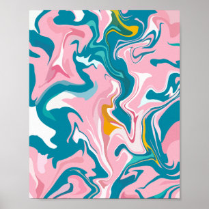 Póster Diseño de mármol con colores rosados y Verde azula