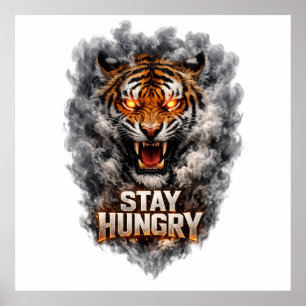 Póster Diseño de motivación de tigre con hambre