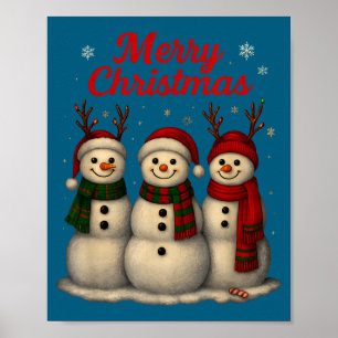 Póster Diseño de muñeco de nieve lindo de Navidad 