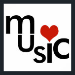 Póster diseño de música tipográfica<br><div class="desc">La palabra "música" con corazón rojo (me encanta la música)</div>