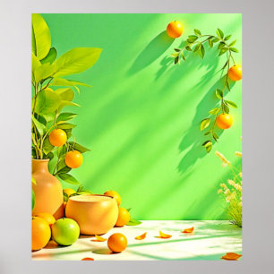 Póster Diseño de naturaleza muerta verde naranja vibrante